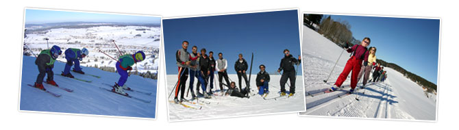 Séance de ski alpin à la station de Métabief Mont d'Or, moniteurs de ski Sports Nature, randonnée à ski de fond dans le Jura