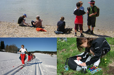 Classe de découverte au Lac de Remoray, aquarelle biodiversité,  ski de fond dans le Jura